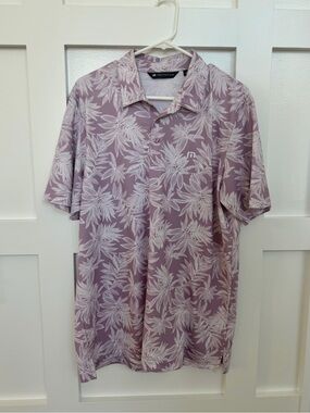Travis Mathew Lavender Polo with White Leaf Print | Large